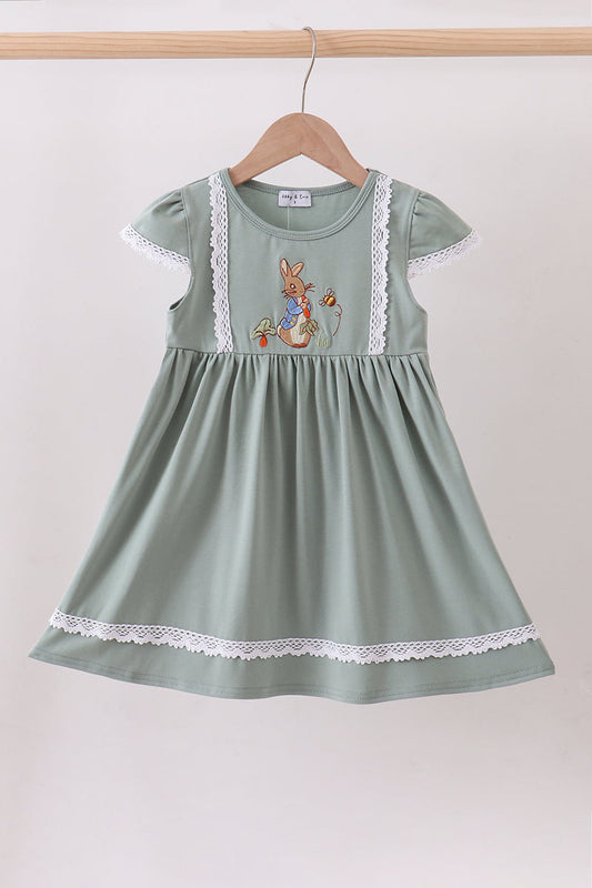 Sage Bunny Embroidered Dress
