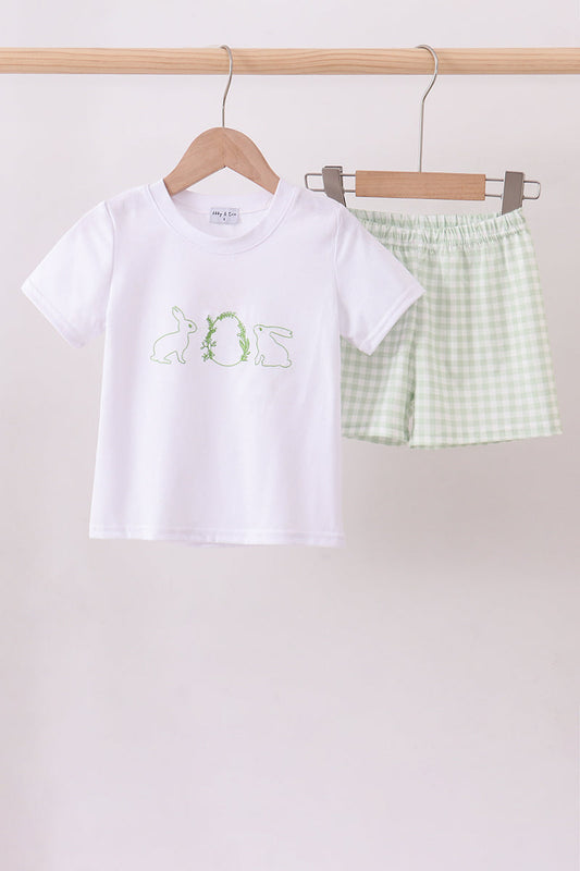 Bunny Embroidered Gingham Shorts Set