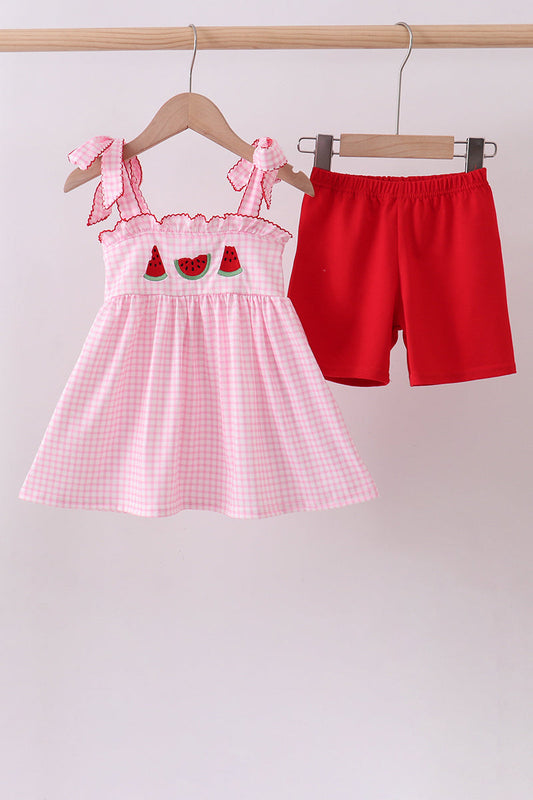Pink Watermelon Embroidered Shorts Set