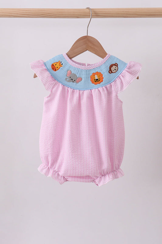 Seersucker Animal Smocked Ruffle Bubble