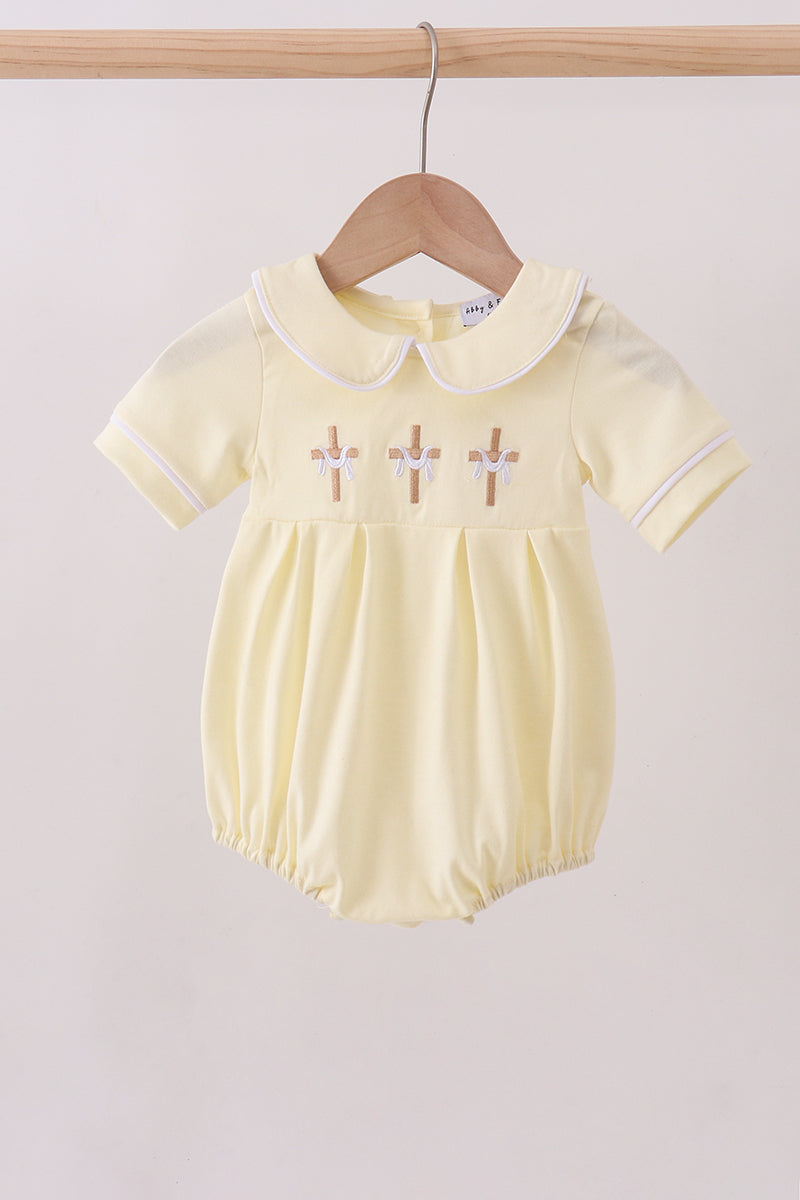 Yellow Cross Embroidered Peter Pan Collar Bubble