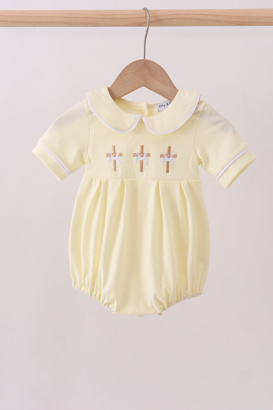 Yellow Cross Embroidered Peter Pan Collar Bubble
