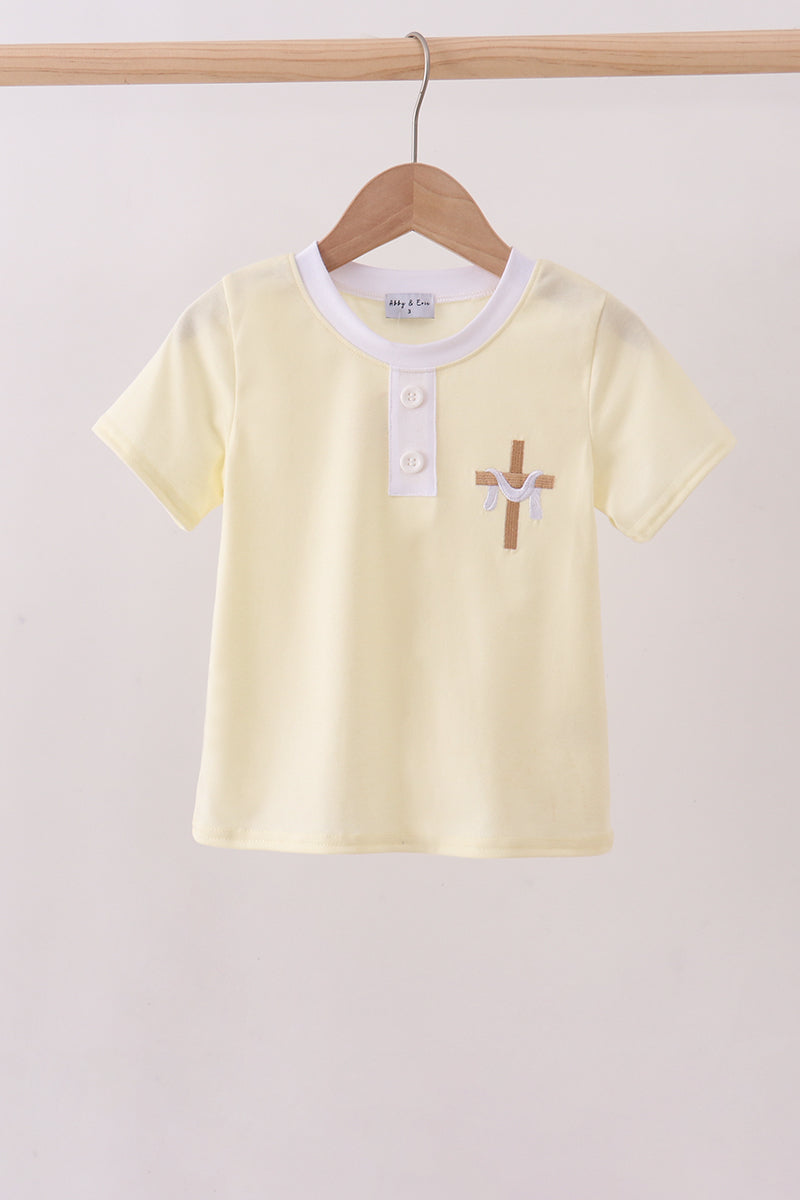 Yellow Cross Embroidered Top