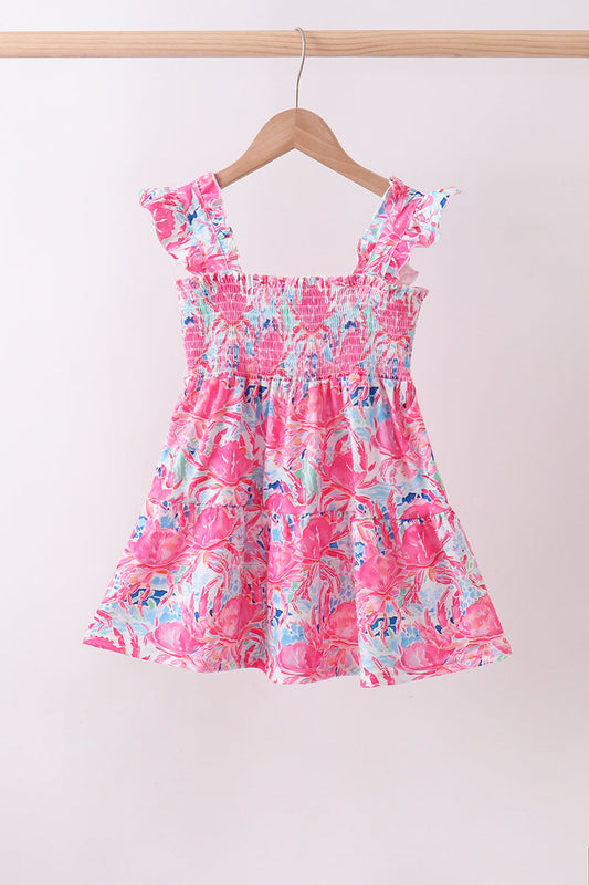 Pink Floral Smocked Dress