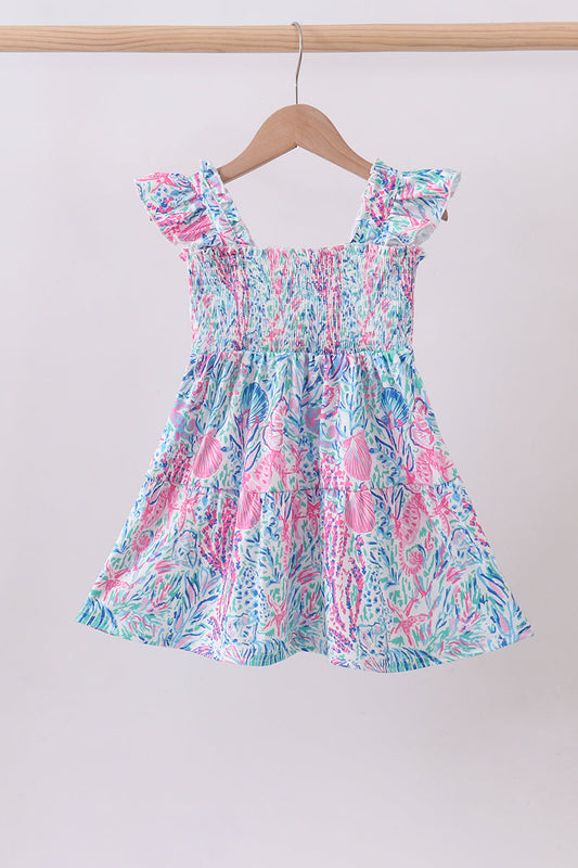 Blue Marine Smocked Ruffle Dress