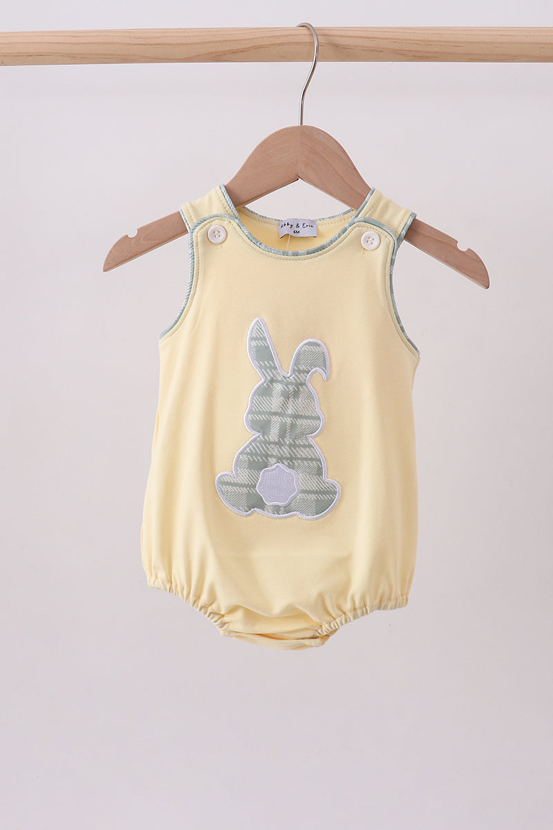Yellow Plaid Bunny Applique Bubble