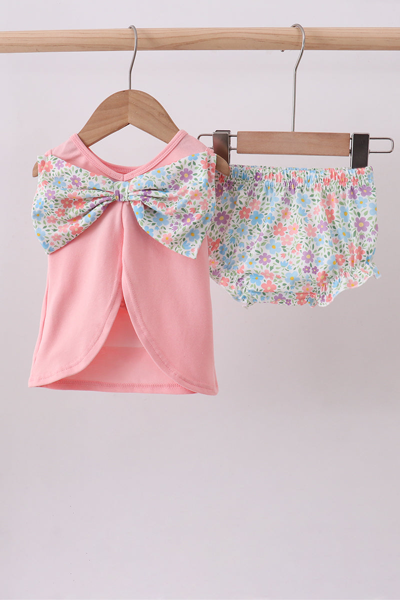 Floral Cross Embroidery Ruffle Bloomer Set