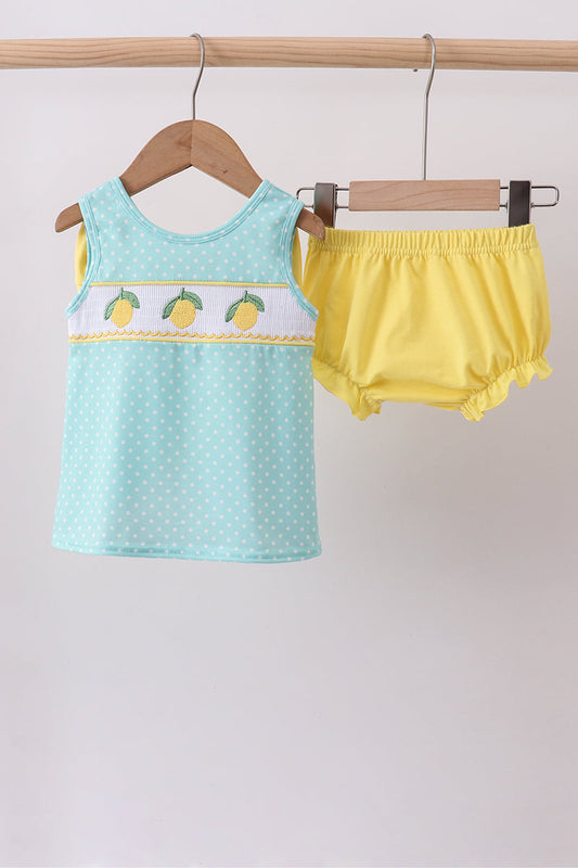 Lemon Smocked Bow Bloomer Set