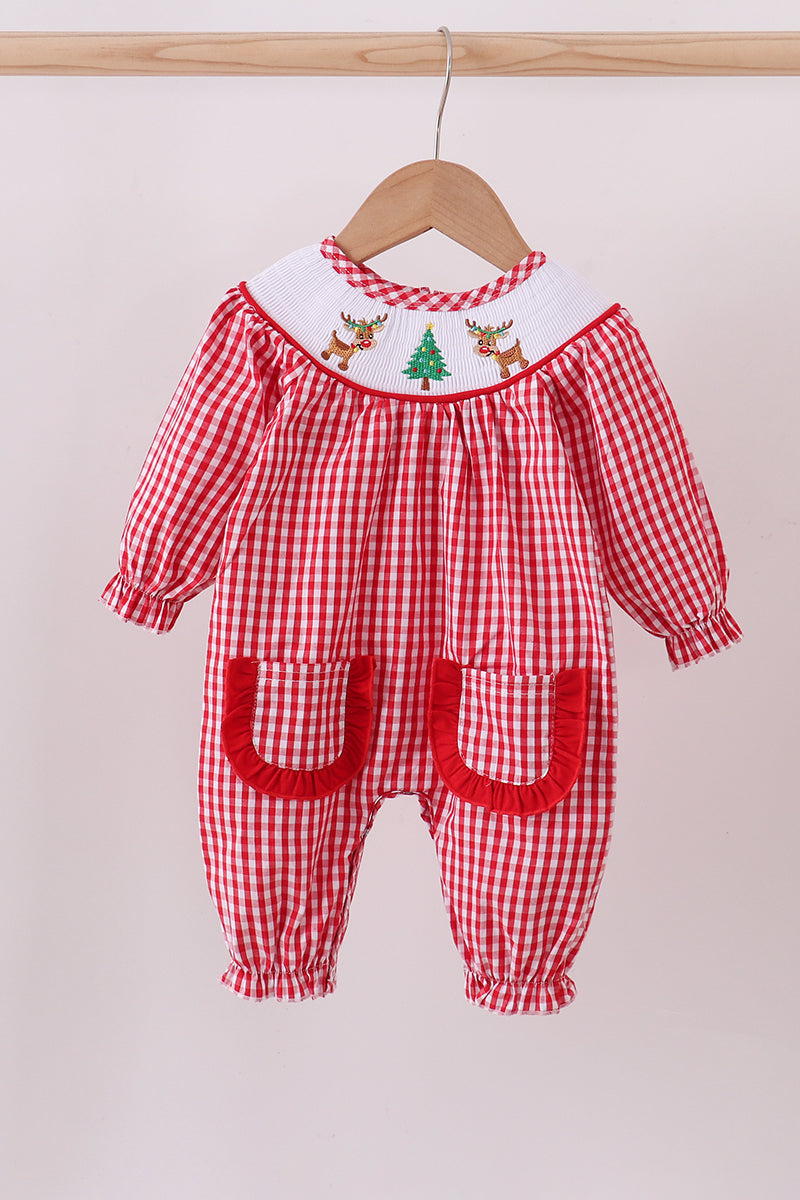 Red Gingham Smocked Romper