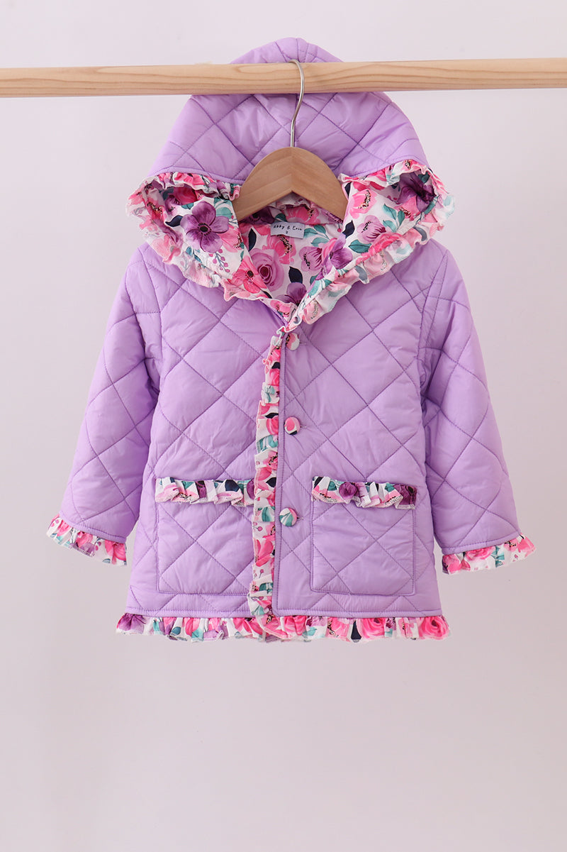 Purple Floral Ruffle Quilted Jacket