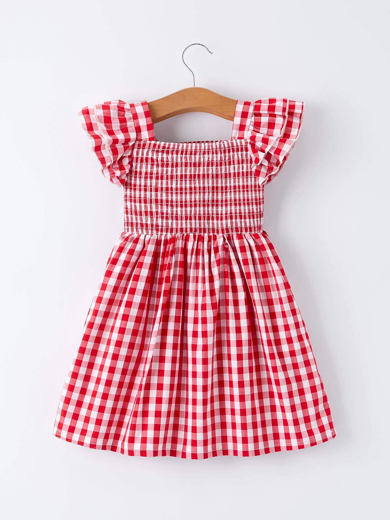 Red Gingham Smocked Ruffle Dress