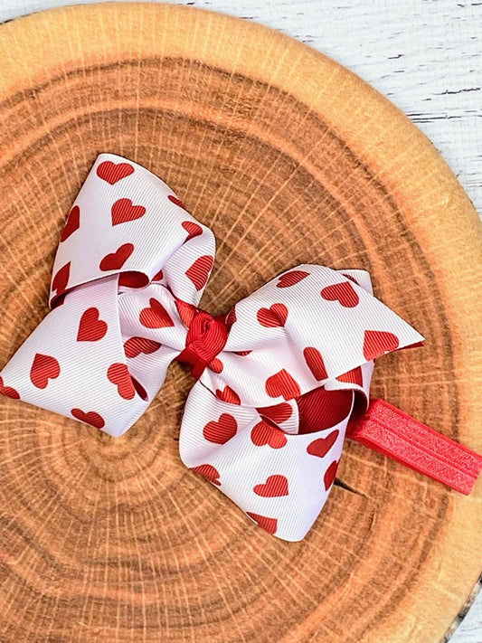 5" Heart Print Hair Bow Headband