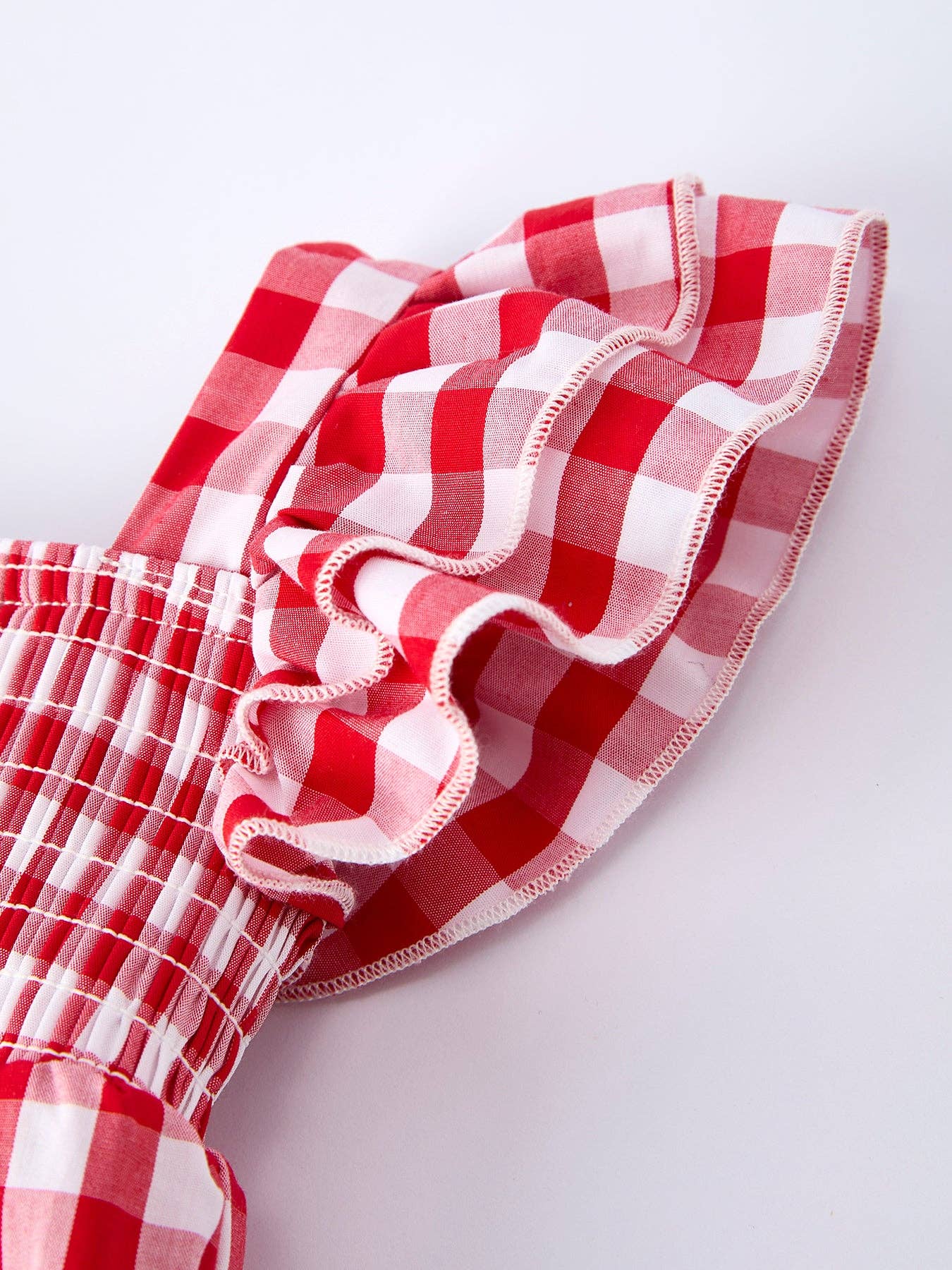 Red Gingham Smocked Ruffle Bubble