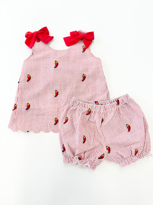 Peppers Embroidered Seersucker Bloomer Set