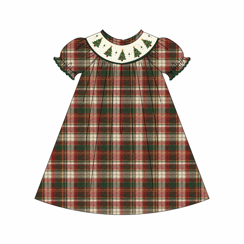 Smocked Plaid Christmas Trees Dress