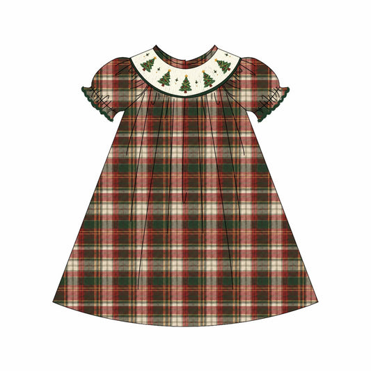 Smocked Plaid Christmas Trees Dress