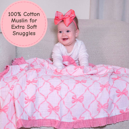 Muslin Quilt Baby & Kids Ruffle Blanket Beautiful Bows