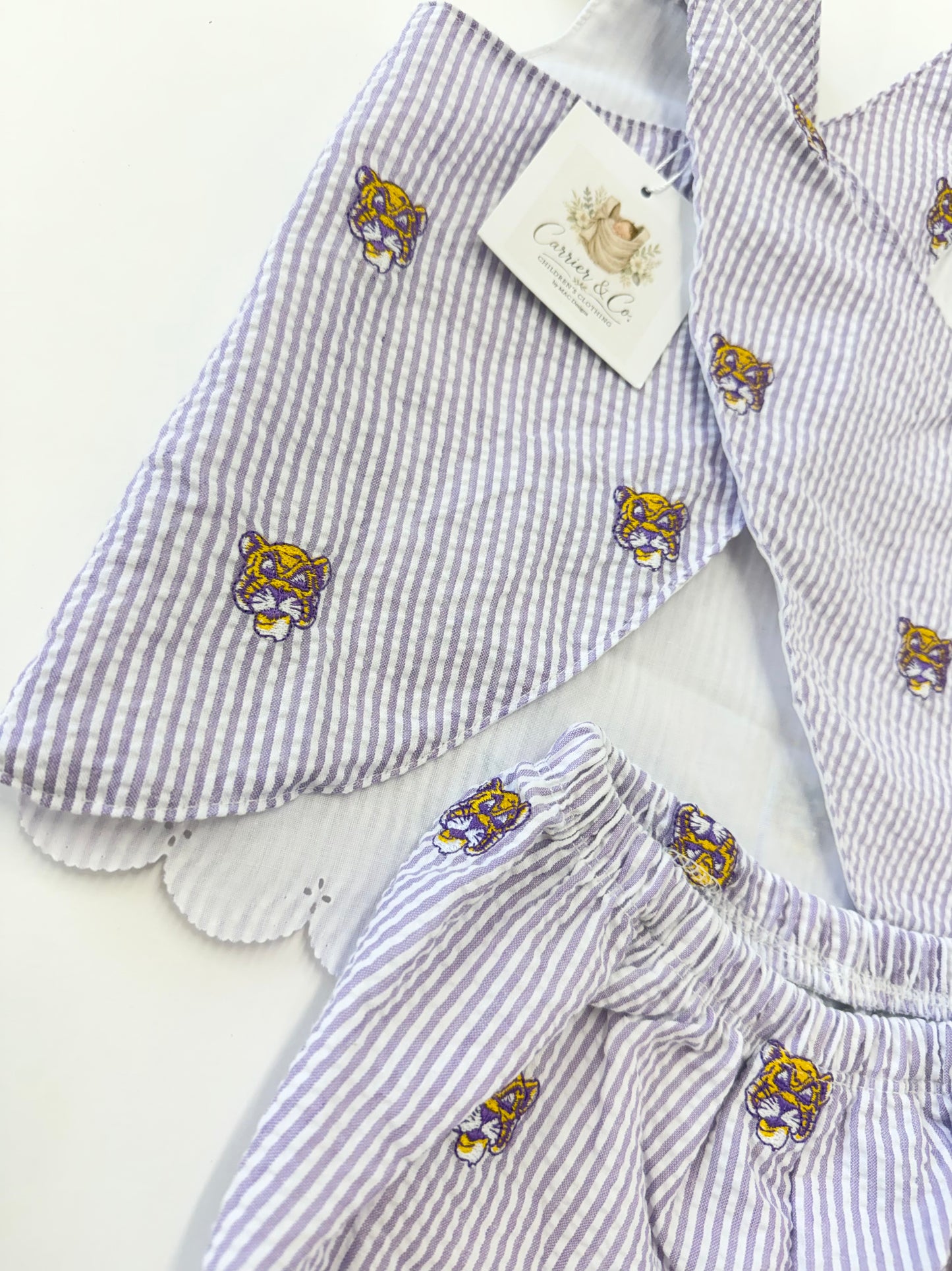 Tigers Embroidered Seersucker Bloomer Set
