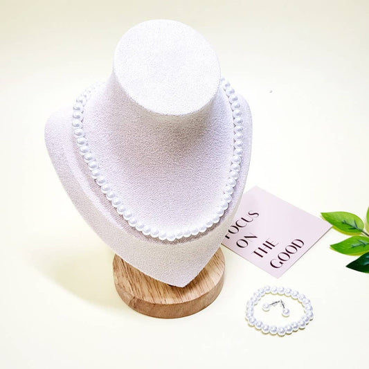 Kids Faux Pearl Necklace Bracelet Earrings Set