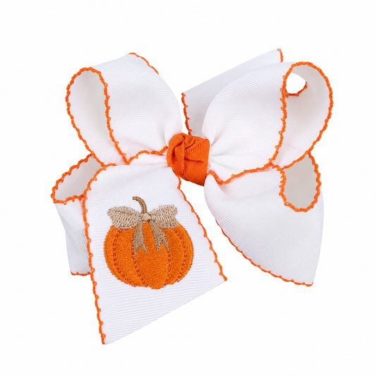 Embroidered Bow Pumpkin Crochet Edge Bow
