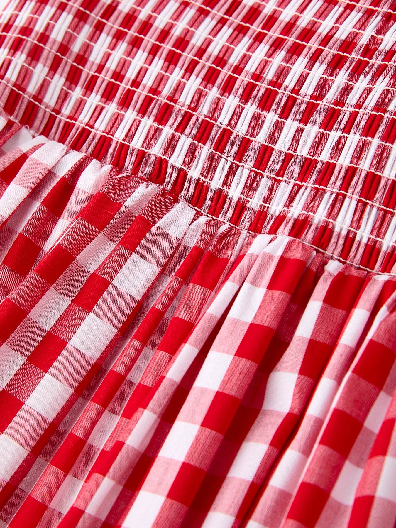 Red Gingham Smocked Ruffle Dress
