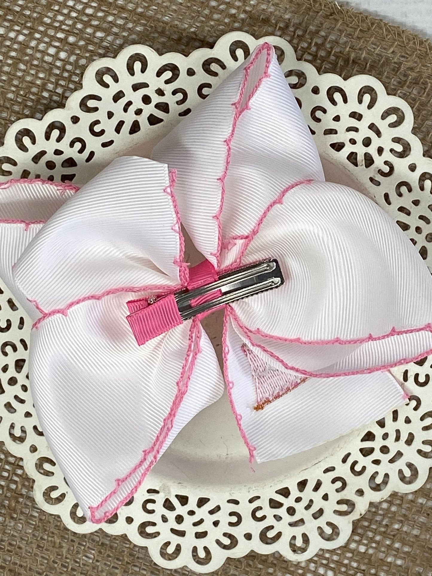 Birthday Cake Embroidered Moonstitch Hair Bow