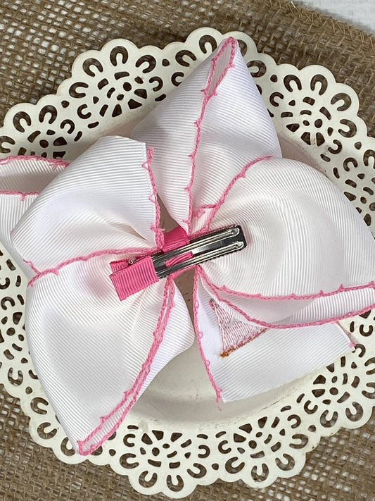 Birthday Cake Embroidered Moonstitch Hair Bow