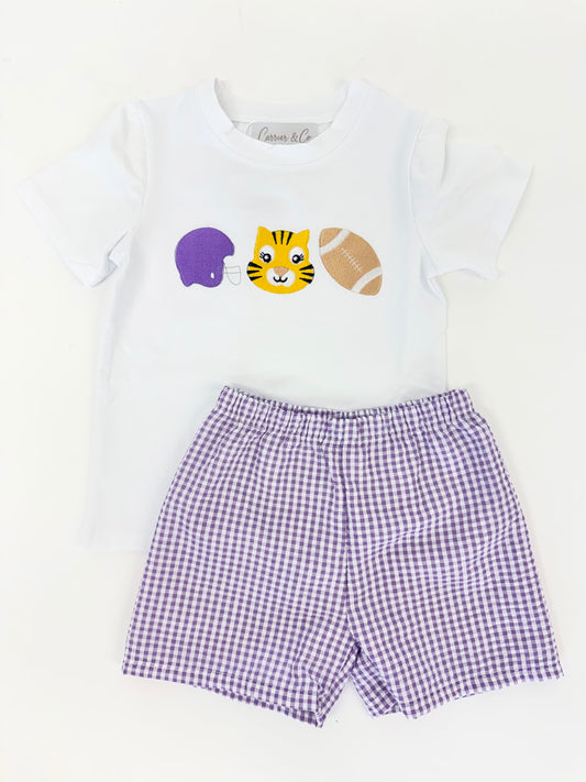 Tigers Embroidered Seersucker Shorts Set