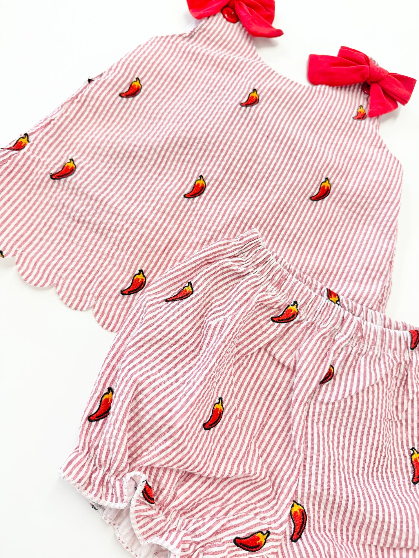 Peppers Embroidered Seersucker Bloomer Set
