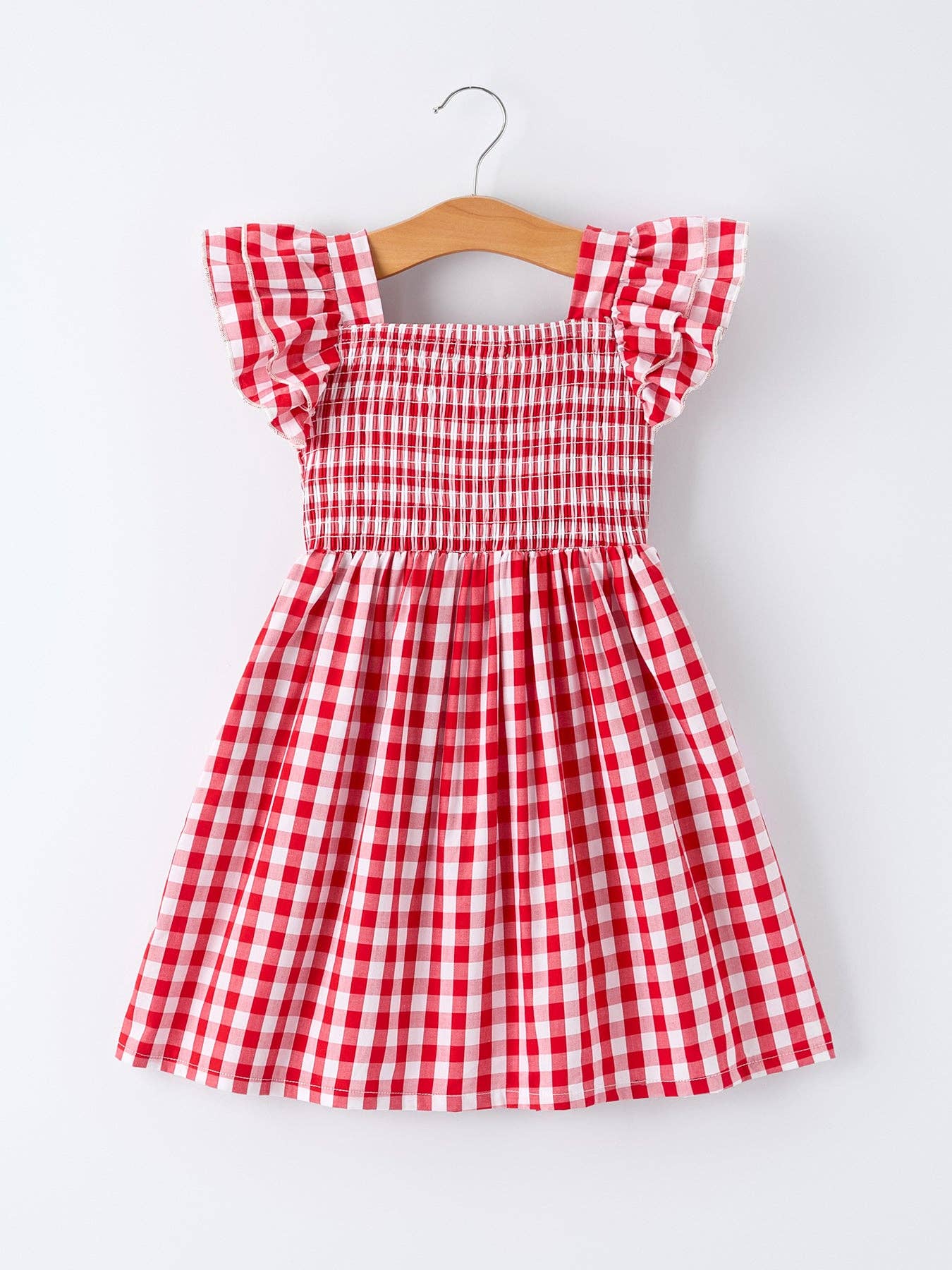 Red Gingham Smocked Ruffle Dress