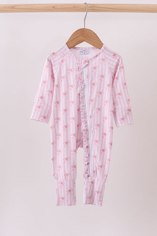 Blush Bow Stripe Bamboo Sleeper