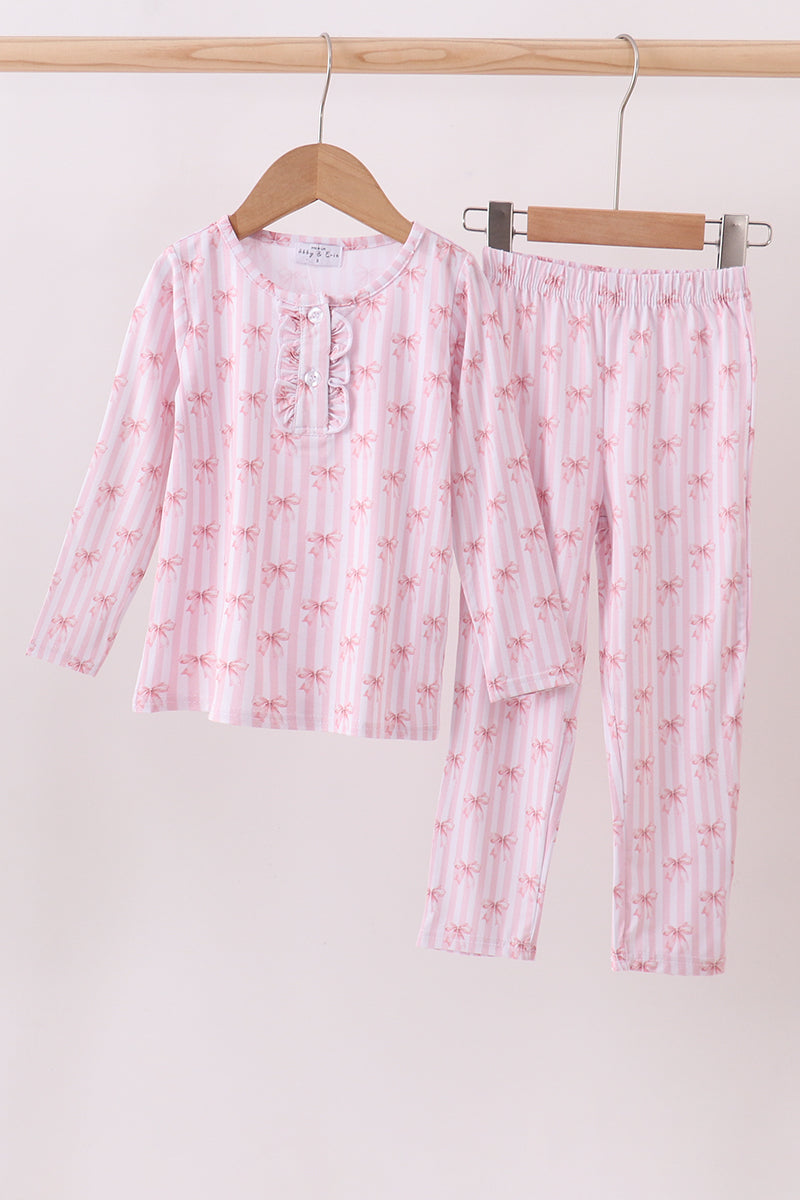 Blush Bow Stripe Bamboo Pajama Set