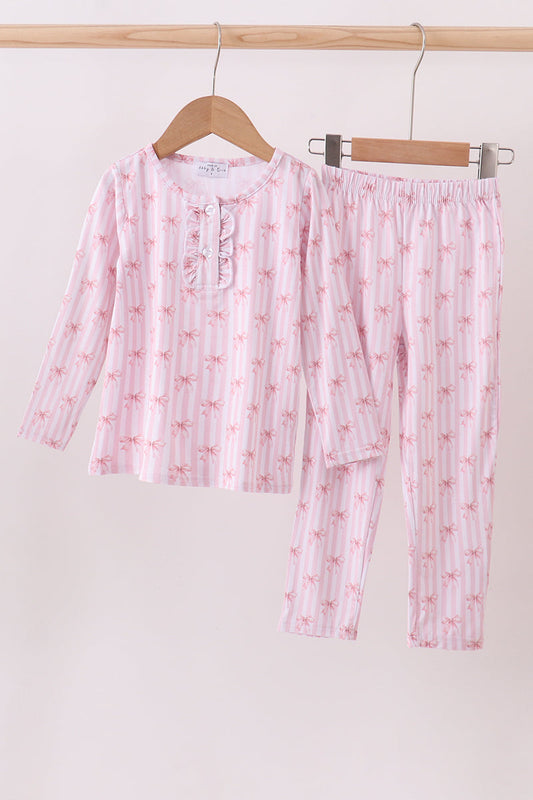 Blush Bow Stripe Bamboo Pajama Set