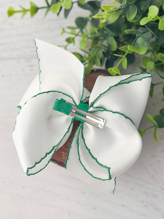 4.5" Shamrock Moonstitch Embroidered Hair Bow