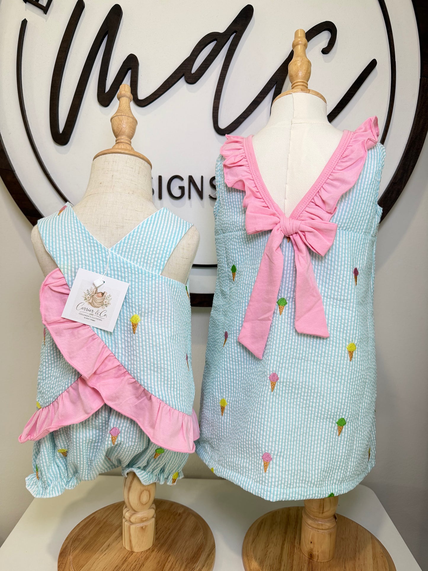 Ice Cream Embroidered Seersucker Bloomer Set