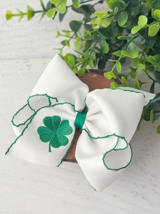 4.5" Shamrock Moonstitch Embroidered Hair Bow