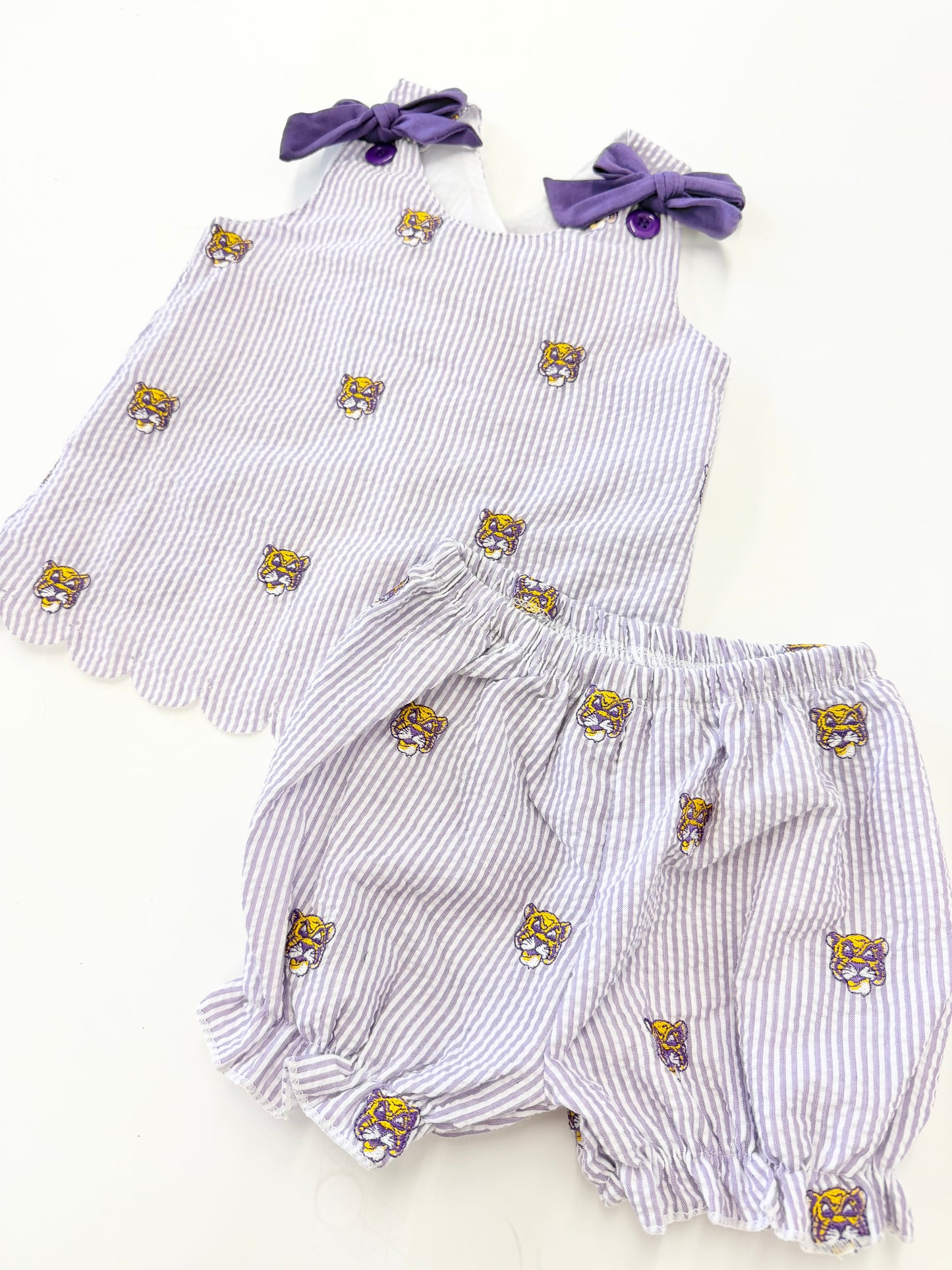 Tigers Embroidered Seersucker Bloomer Set
