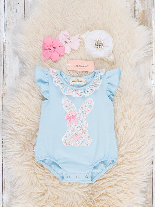 Floral Ears Flutter Embroidered Romper