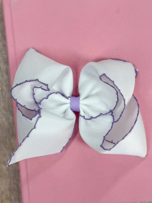 4.5" White with Lavender Moonstitch Hair Bow