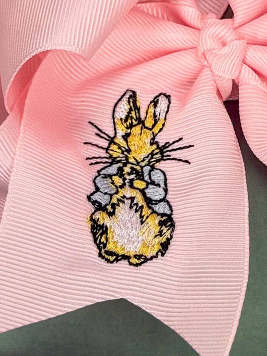 4.5" Peter Cottontail Embroidered Light Pink Bow Headband