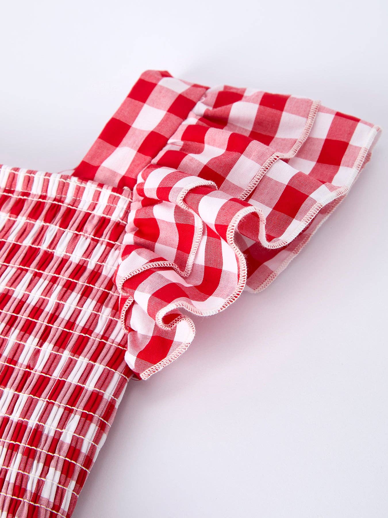 Red Gingham Smocked Ruffle Dress
