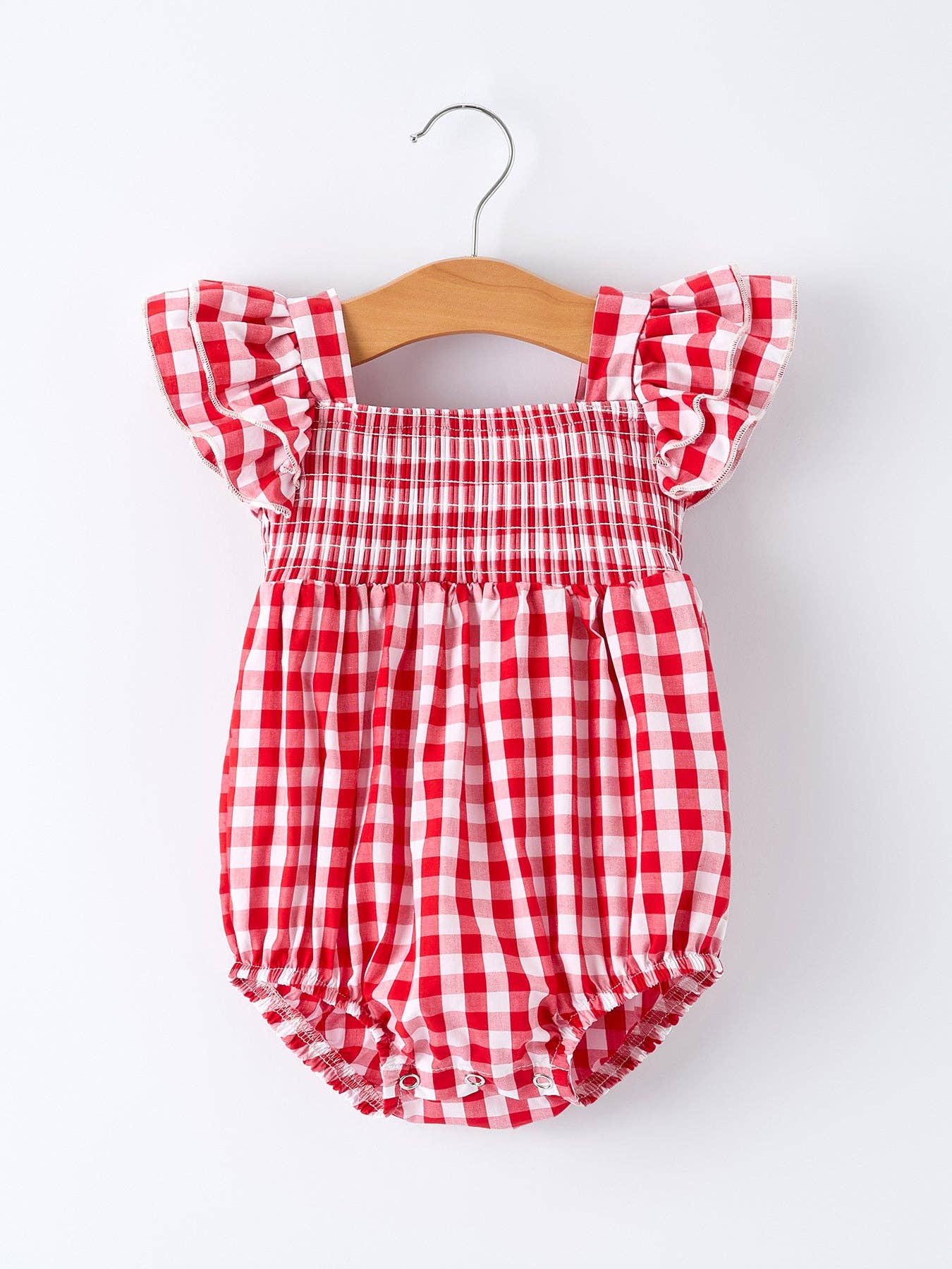 Red Gingham Smocked Ruffle Bubble