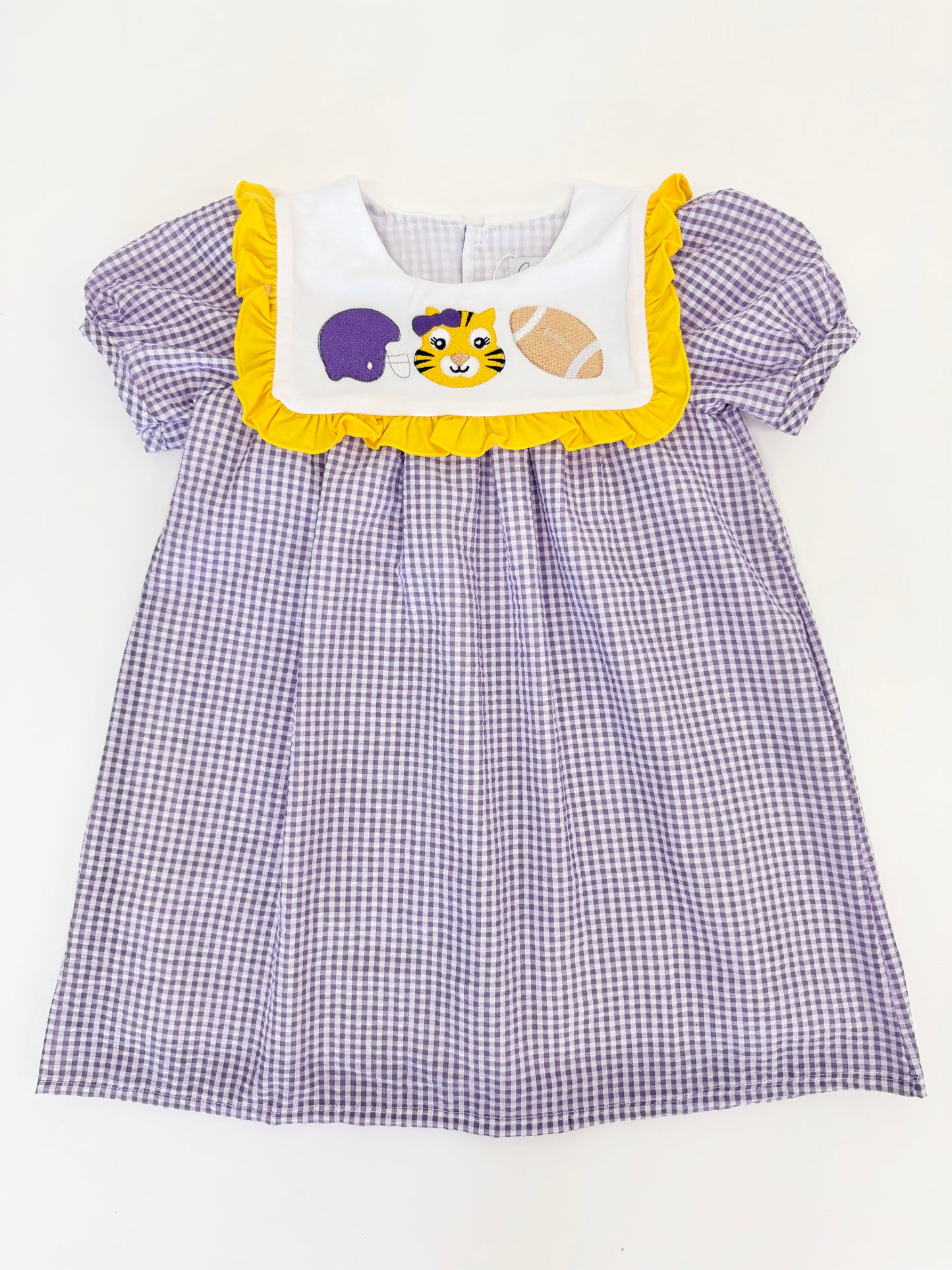 Tigers Embroidered Seersucker Ruffle Dress