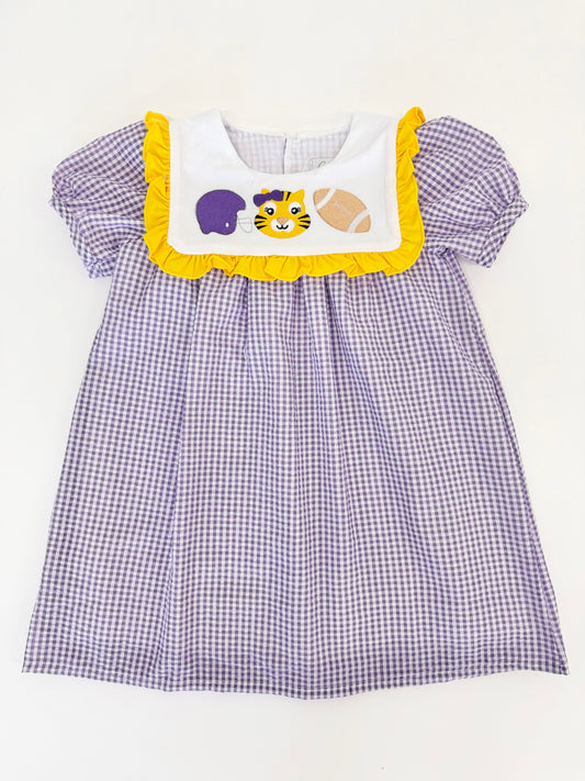 Tigers Embroidered Seersucker Ruffle Dress