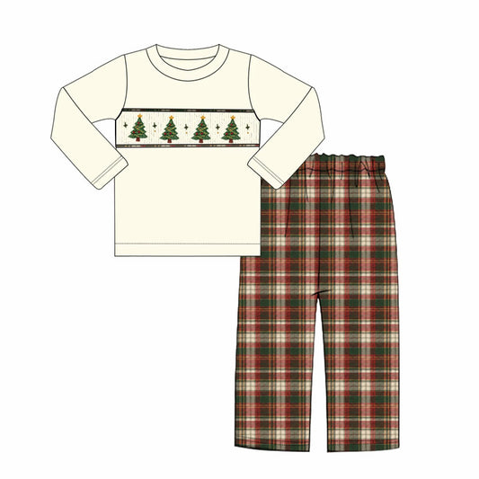 Smocked Plaid Christmas Trees Pants Set