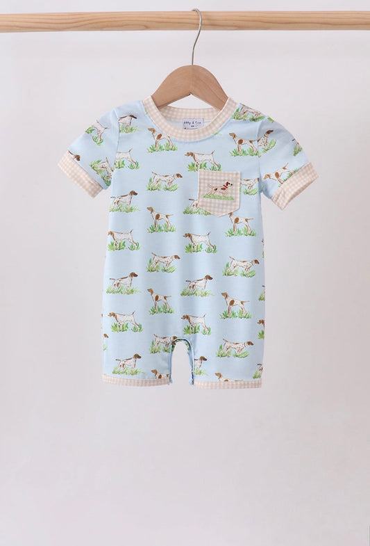 Puppy Embroidered Pocket Romper