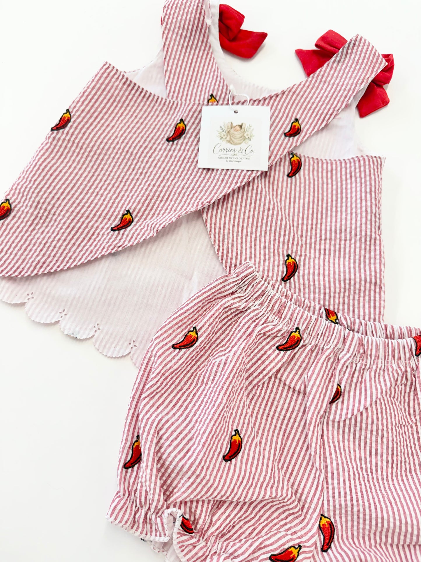 Peppers Embroidered Seersucker Bloomer Set