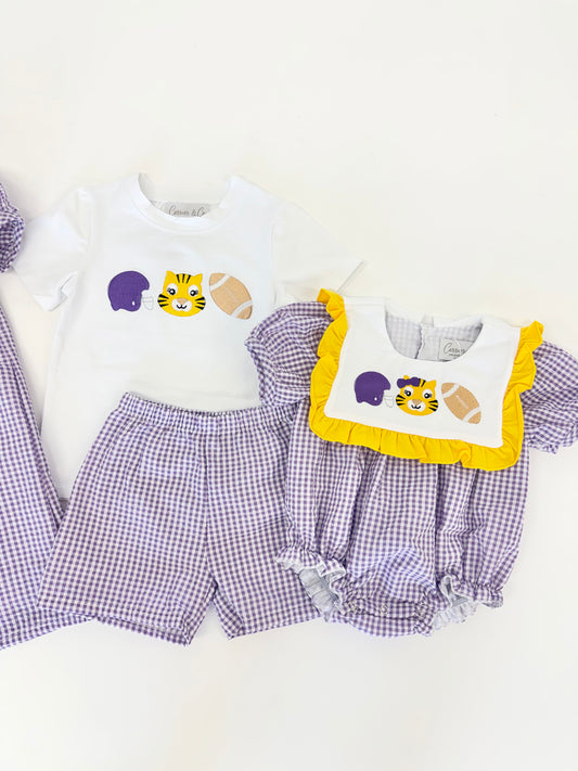 Tigers Embroidered Seersucker Ruffle Bubble