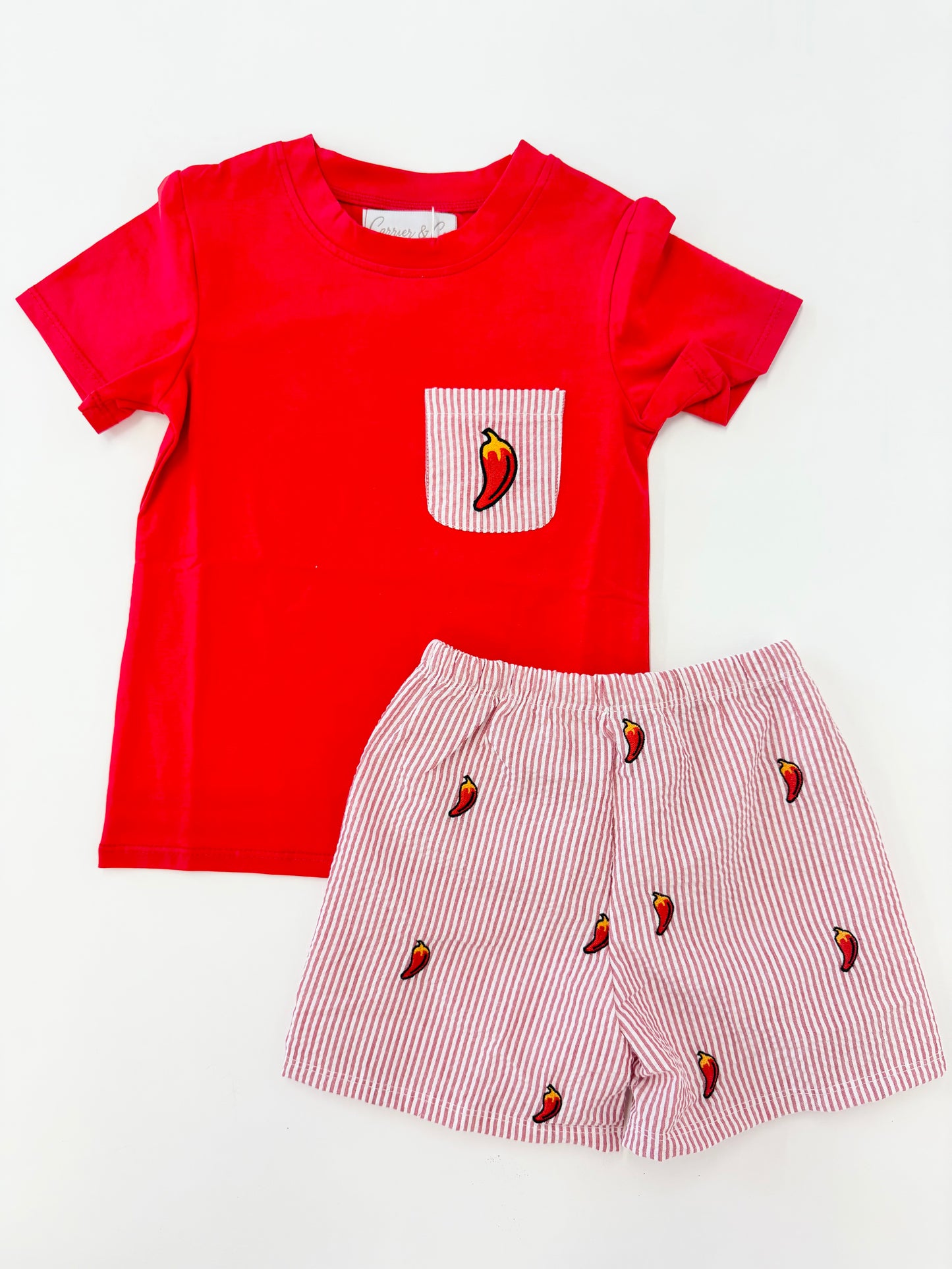 Peppers Embroidered Seersucker Shorts Set