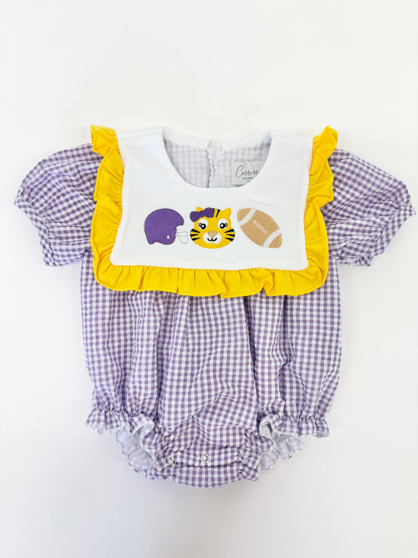 Tigers Embroidered Seersucker Ruffle Bubble